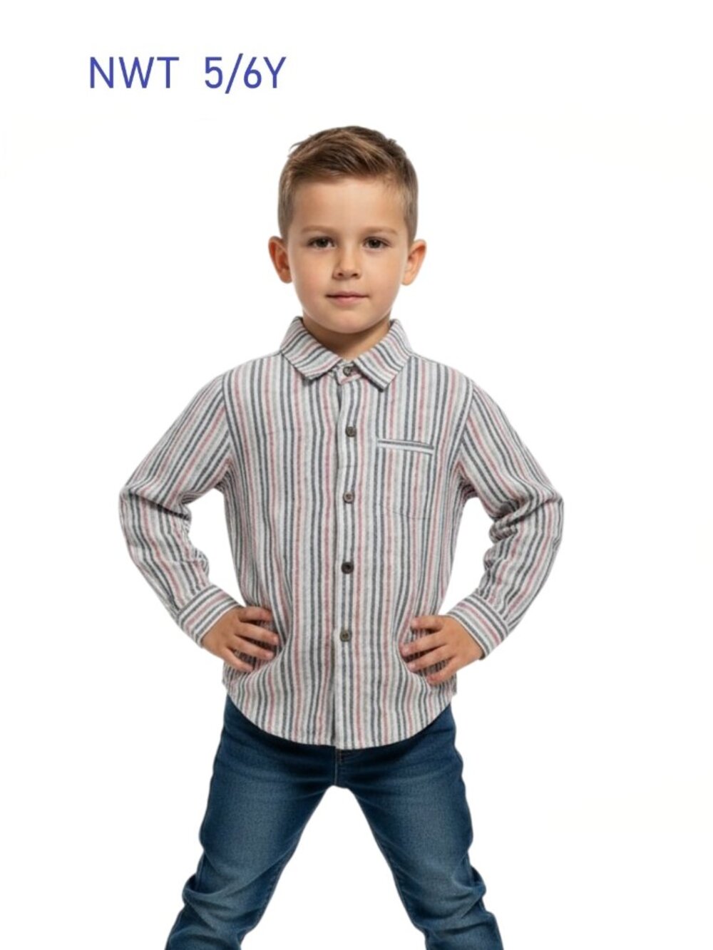 Me & Henry Multi-color Stripe Flannel Long Sleeve Shirt - Boy Size 5/6Y